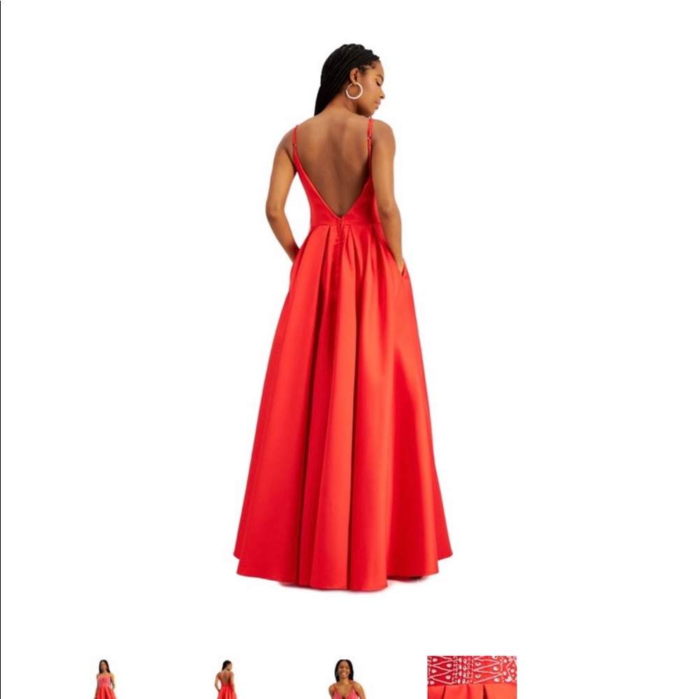 Red floor length prom dress